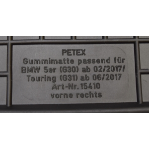 Dywaniki gumowe Petex do: BMW Seria 5 G30 od 02/2017r. i G31 od 06/2017r.